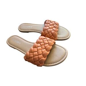 Fitory Women's Orange Braided Slide Sandals Comfort Flat Slip On Shoes